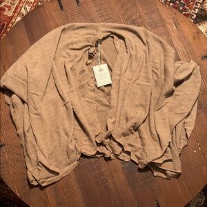 Tree of Life Tan Shrug Sweater with Draped Design